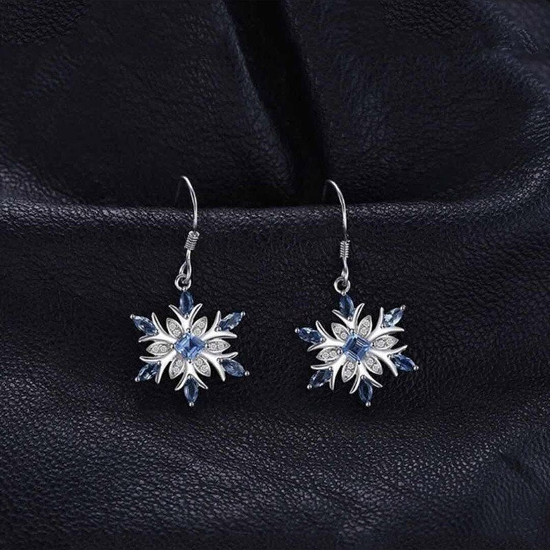 JoiasHome 925 Sterling Silver Earrings Korean Light Blue Topaz Snowflake Earrings Classicparty Gift Wholesale