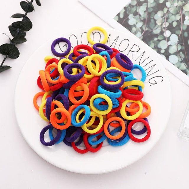 100PCS/Set Girls Candy Colors Nylon Elastic Hair Bands Children Rubber Band Headband Scrunchie Fashion Hair Accessories