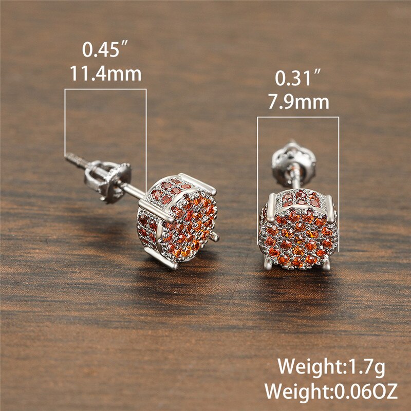Female Luxury Austria Crystal Screw Back Stud Earrings For Women White/Blue/Purple Round Zircon Hip Hop Earrings Wedding Jewelry