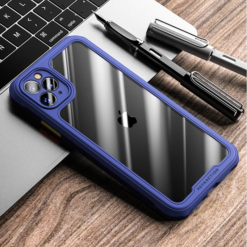Luxury Transparent Case For iPhone 12 11 Pro Max Shockproof Airbag Cases For iPhone SE 2020 7 8 Plus Back Camera Lens Cover