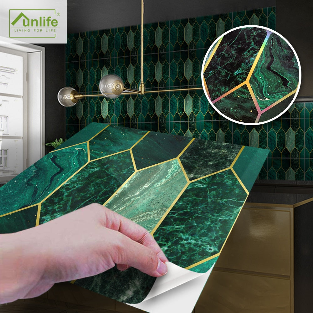 Funlife® BRILLIANT™ 20X20cm 10pcs Green Gilding Mosaic Tile Sticker Waterproof DIY Wall Sticker for Bathroom Kitchen Home Decor