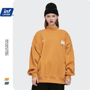 INFLATION Men Thick Fleece Sweatshir Streetwear толстовка 2020 Winter Letter Printing High Collar Loose Sweatshirt Men 1345W