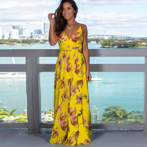 Floral Maxi Dresses for Women Summer 2021 Green V Neck Sleeveless Casual Halter Sundresses Women Party Beach Sexy Dress