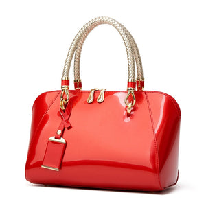 Women's Patent Leather Boston Bag Solid Color Large Capacity Handbag Casual Shoulder Diagonal Bag