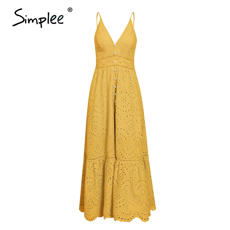 Simple elegant yellow V-neck women's dress spaghetti strap female ruffle cotton dress Summer beach style ladies midi dresses