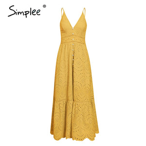 Simple elegant yellow V-neck women's dress spaghetti strap female ruffle cotton dress Summer beach style ladies midi dresses
