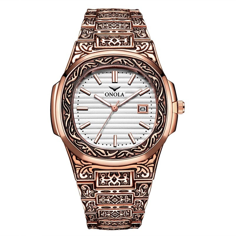 Mode montre à quartz hommes marque ONOLA luxe rétro or acier inoxydable montre hommes or hommes montre reloj hombre