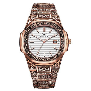 Mode montre à quartz hommes marque ONOLA luxe rétro or acier inoxydable montre hommes or hommes montre reloj hombre