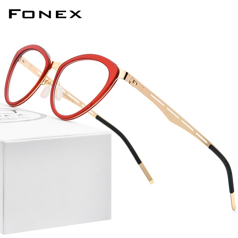 FONEX Acetate Glasses Frame Women Myopia Prescription Cat Eye Eyeglasses 2020 New Optical Brand Designer Screwless Eyewear F1008