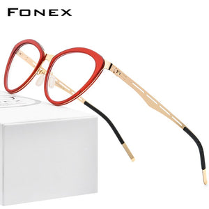 FONEX Acetate Glasses Frame Women Myopia Prescription Cat Eye Eyeglasses 2020 New Optical Brand Designer Screwless Eyewear F1008
