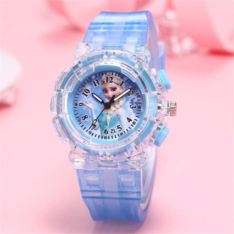 Disney Frozen 2 Princess Pattern Children toy Luminous watch Crystal Cartoon Leather Quartz Wristwatch for Girls Kids Toy Gift