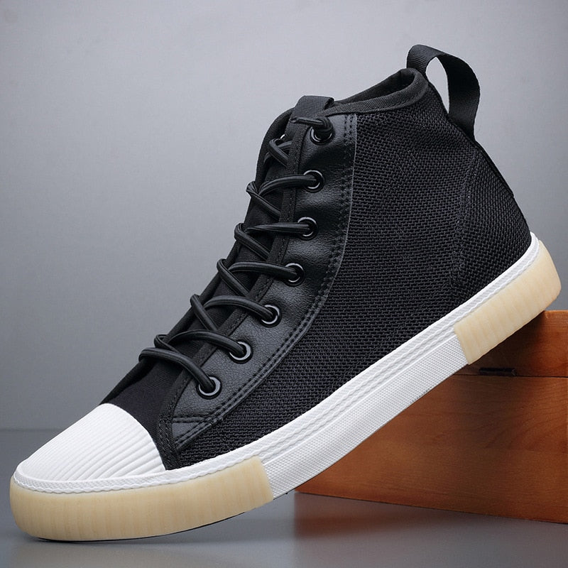 2020 Brand New Hight-Top Mesh Boots Men Breathable Canvas Sneaker Shoes Spring Autumn Male Vulcanized Boots Black White 20107