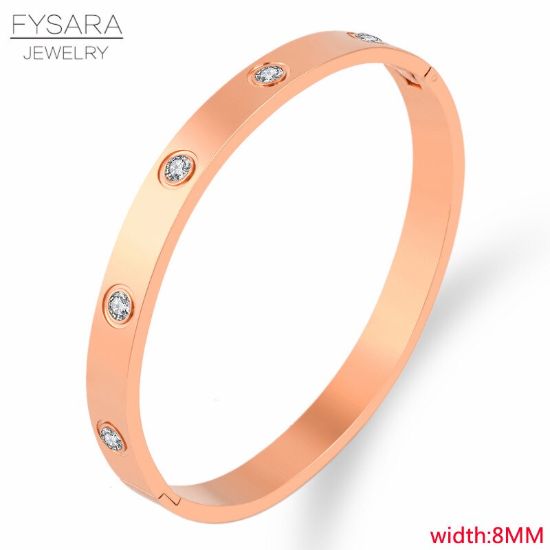 FYSARA Luxury Brand Crystals Lover Bangles Cubic Zirconia Bracelets Couple Luxuxy Jewelry Stainless Steel Bangles For Women Gift