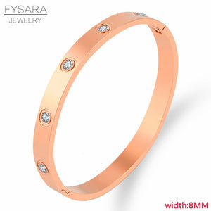 FYSARA Luxury Brand Crystals Lover Bangles Cubic Zirconia Bracelets Couple Luxuxy Jewelry Stainless Steel Bangles For Women Gift