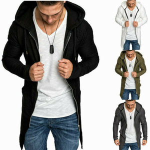 Mens Casual Hoodie Hooded Longline Zip Sweatshirt Sweater Jacket Outwear Coat XL