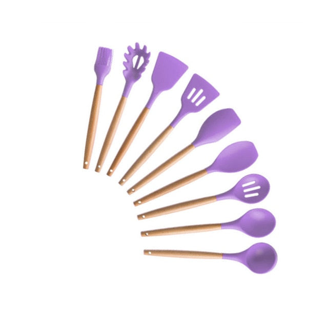 Silicone Kitchenware Cooking Utensils Set Heat Resistant Kitchen Non-Stick Cooking Utensils Baking Tools With Storage Box Tools