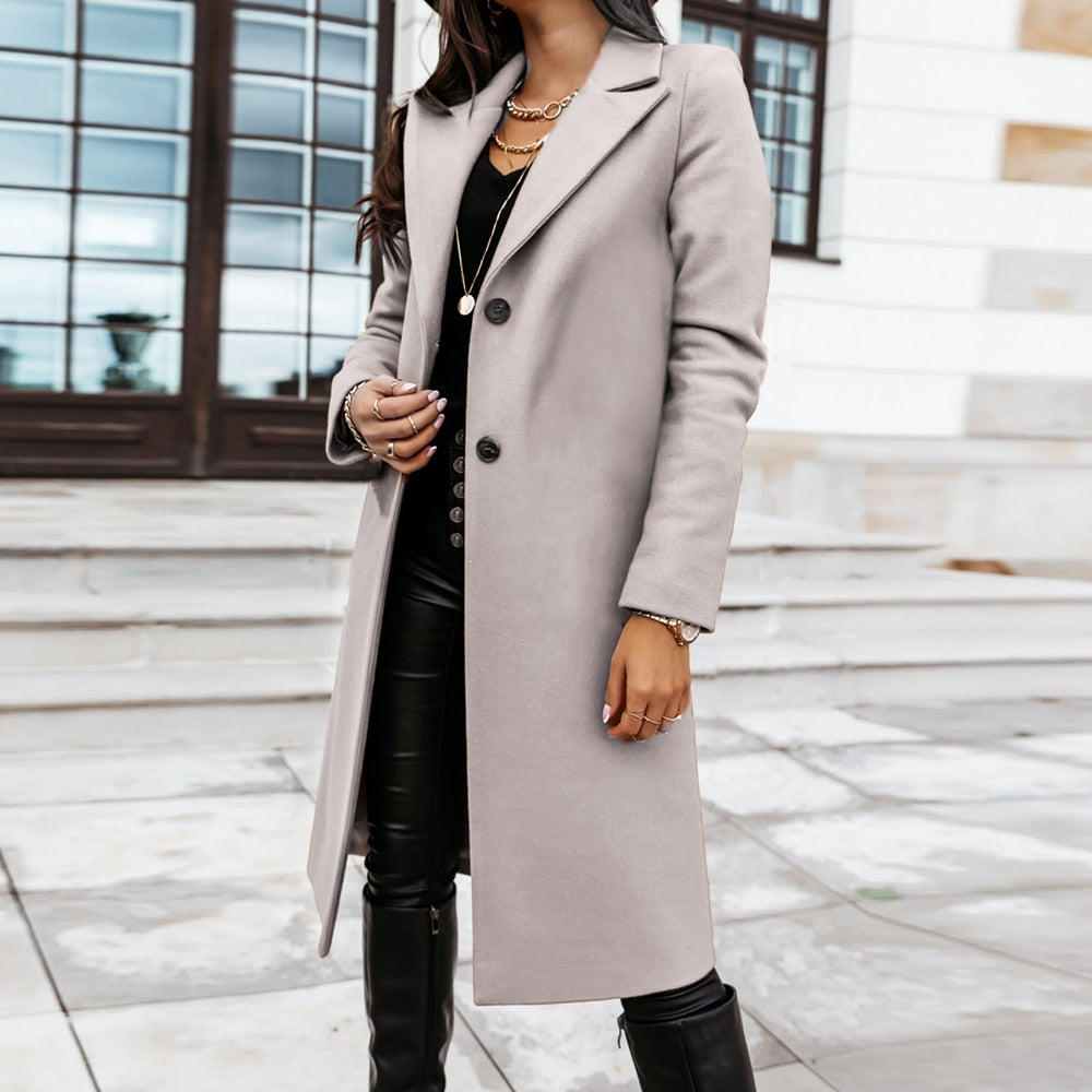 Autumn and Winter Three-Quarter Sleeve Vintage long coat women 2020 Elegant V-Neck Button Lapel Pocket Woolen Coat Women's