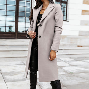 Autumn and Winter Three-Quarter Sleeve Vintage long coat women 2020 Elegant V-Neck Button Lapel Pocket Woolen Coat Women's