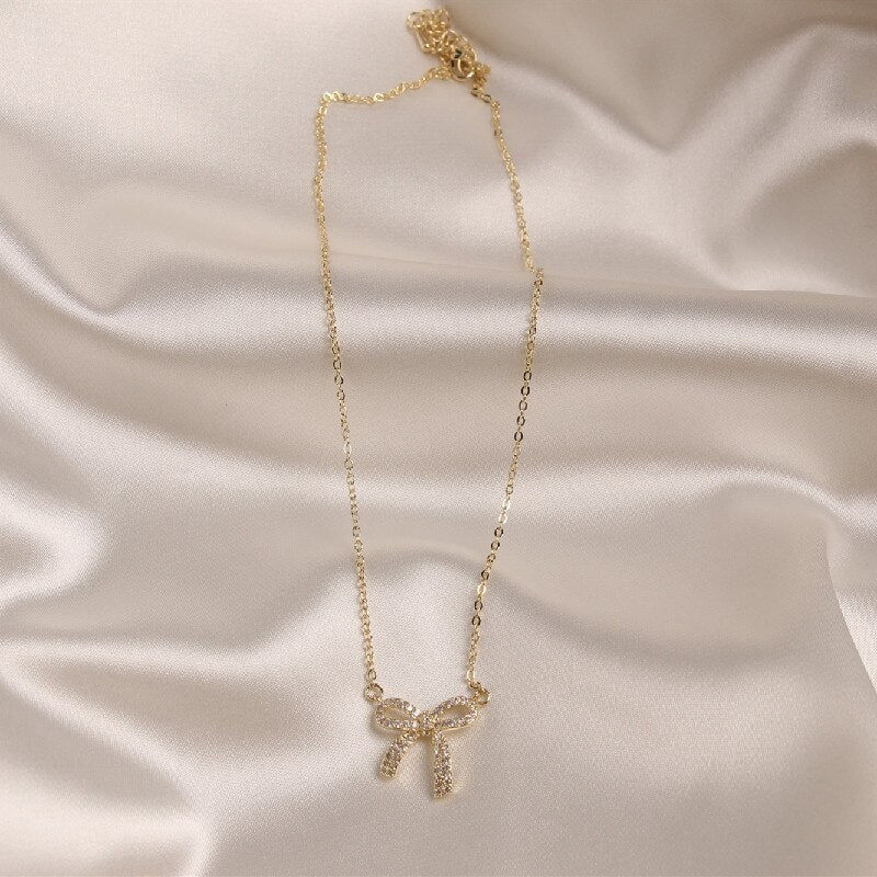 Jewelry exquisite sweet copper inlaid zircon bow