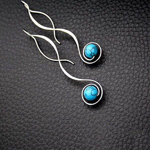 Huitan Fashion Wave Shape with Blue Resin Stone Women Earring Delicate Design Wedding Engagement Party Girl Drop Earring Jewelry