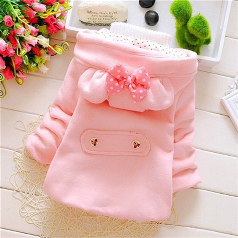 Infantile bébé filles décontracté épaississement laine manteaux pour enfants à capuche chemise bow poche vêtements d'extérieur pour fille vestes vêtements