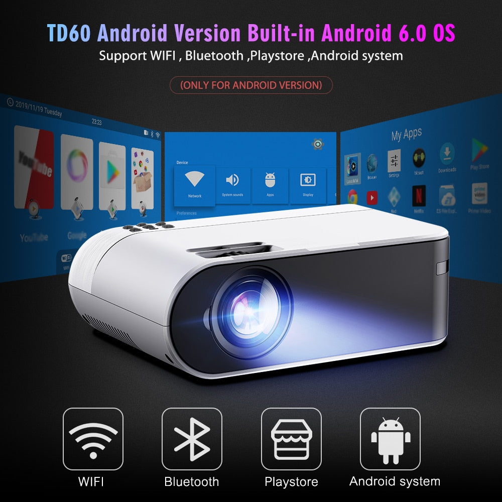 ThundeaL TD60 Mini Projector Portable WiFi Android 6.0 Home Cinema for 1080P Video Proyector 2400 Lumens Phone Video 3D Beamer