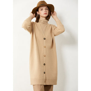 AMII Minimalism Autumn Winter Women Cardigan Fashion Solid Vneck Loose Knitted Women's Overcoat Female Coat Tops 12040478