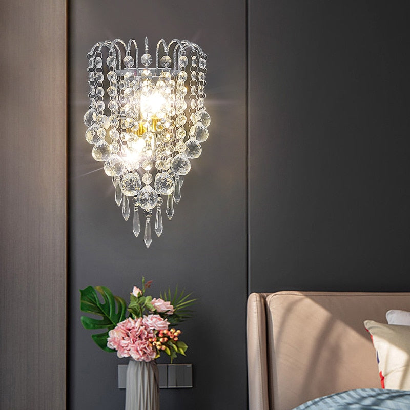 luces led E14 Modern Crystal Mirror Stainless Steel Wall Lights Lamps Sconce Fixtures Lights for Hallway Bedside Living Room