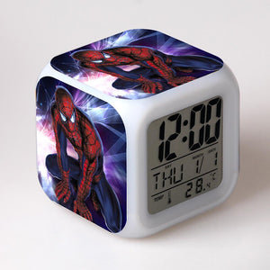 Disney Spiderman Anime Figures Digital Clocks Christmas Colorful Lights LED Alarm Clock Kids Toys for Children Birthday Gifts
