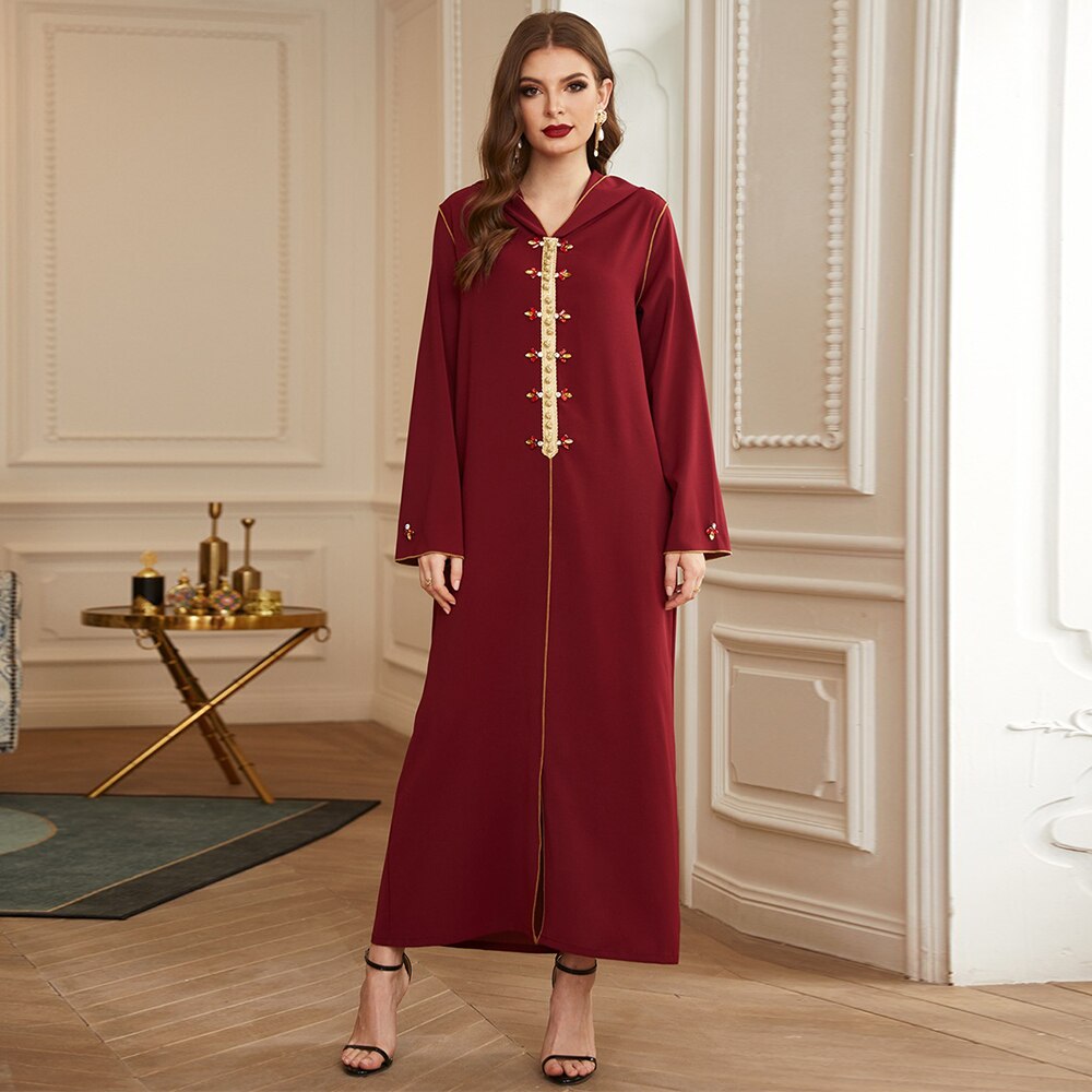 Siskakia Handmade Diamond Hooded Abaya Dress for Women Eid 2021 Modest Muslim Dubai Turkey Arabic Moroccan Kaftan Jalabiya Robe
