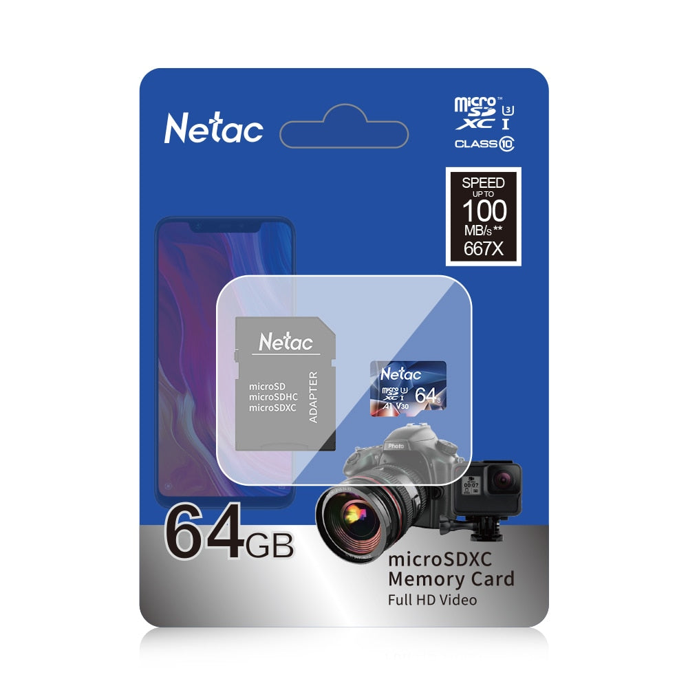 Netac Memory Card micro sd 128GB 32GB 16GB 100MB/S 64GB Micro SD Card адаптер sd Flash Card SD Card Hot Sale P500
