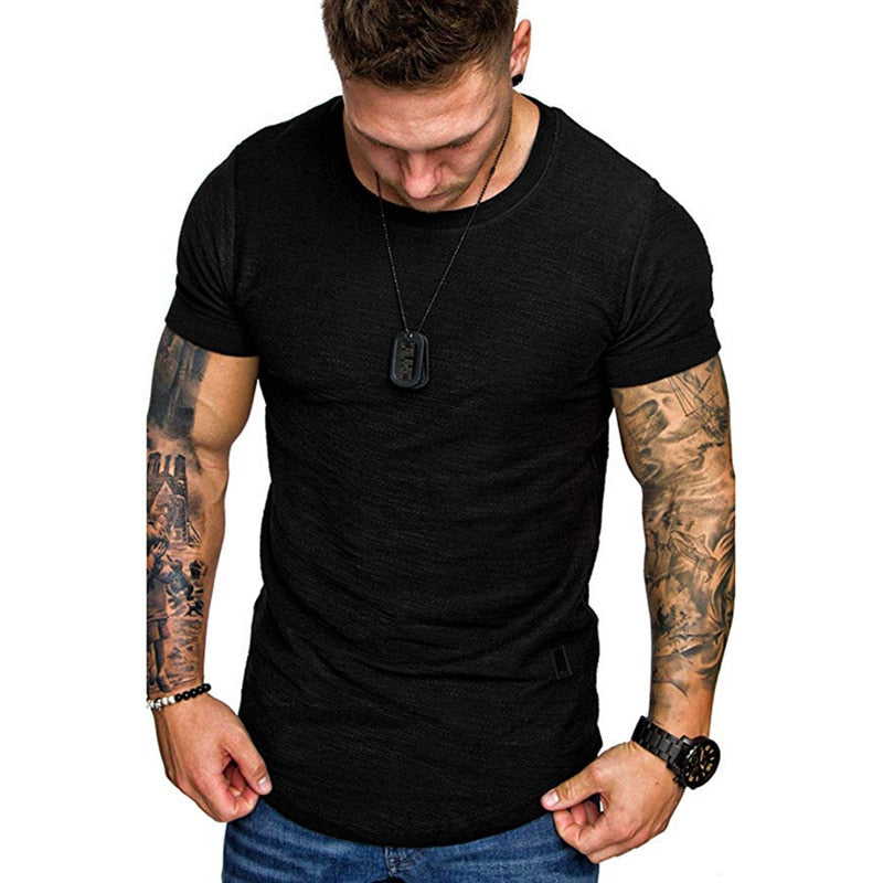 Hot 2020 Solid Color Sleeve Pleated Patch Detail Long Sleeve T-Shirt Men Spring Casual Tops Pullovers Fashion Slim Basic Tops