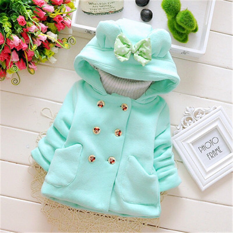 Infantile bébé filles décontracté épaississement laine manteaux pour enfants à capuche chemise bow poche vêtements d'extérieur pour fille vestes vêtements
