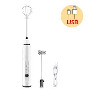 3-Speeds Egg Beater Coffee Milk Drink Whisk Mixer Heads Eggbeater Frother Stirrer USB Rechargeable Handheld Food Blender Whisk