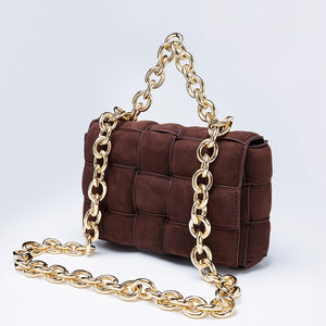 Thick Metal Chain Frosted Suede Shoulder Bag Women New Designer Woven Soft Square Crossbody Bags Female Chic Purse High Quality