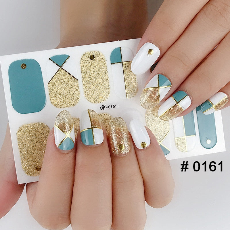 Fashion 31 Designs 3D Full Cover Nail Sticker Waterproof Self-adhesive Nail Art Manicure DIY Decoration Glitter Nail Wraps 2019