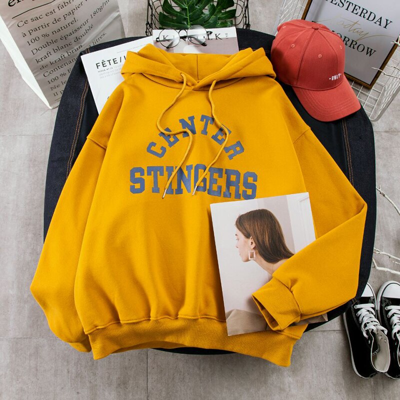 Women Leisure Letter Printed Hoodies Harajuku Sweatshirt Kawaii Korean Style Oversized Women Hoodies Winter Plus Size Female Pul