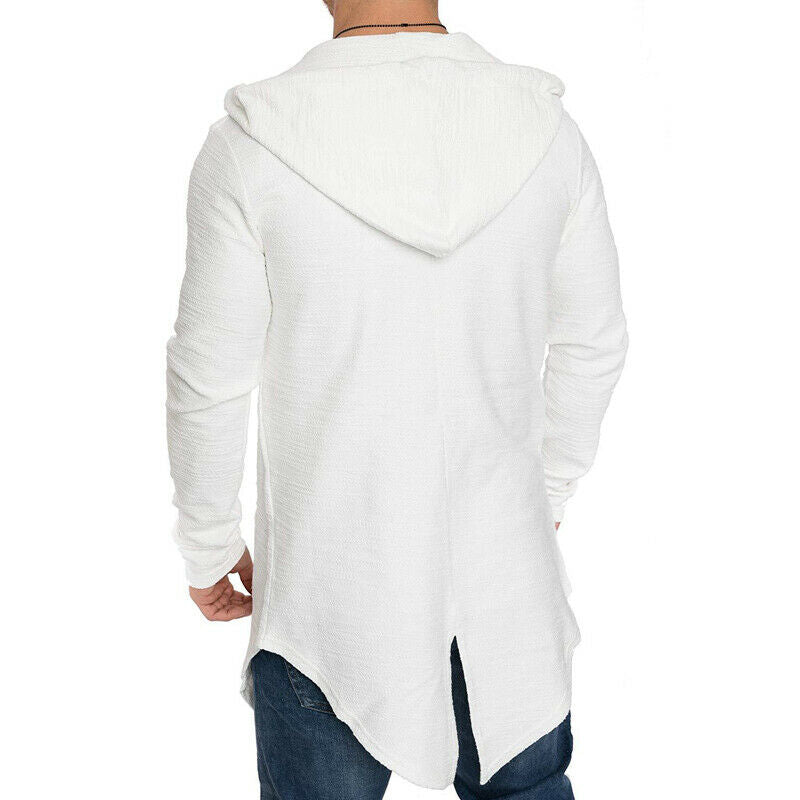 Mens Casual Hoodie Hooded Longline Zip Sweatshirt Sweater Jacket Outwear Coat XL