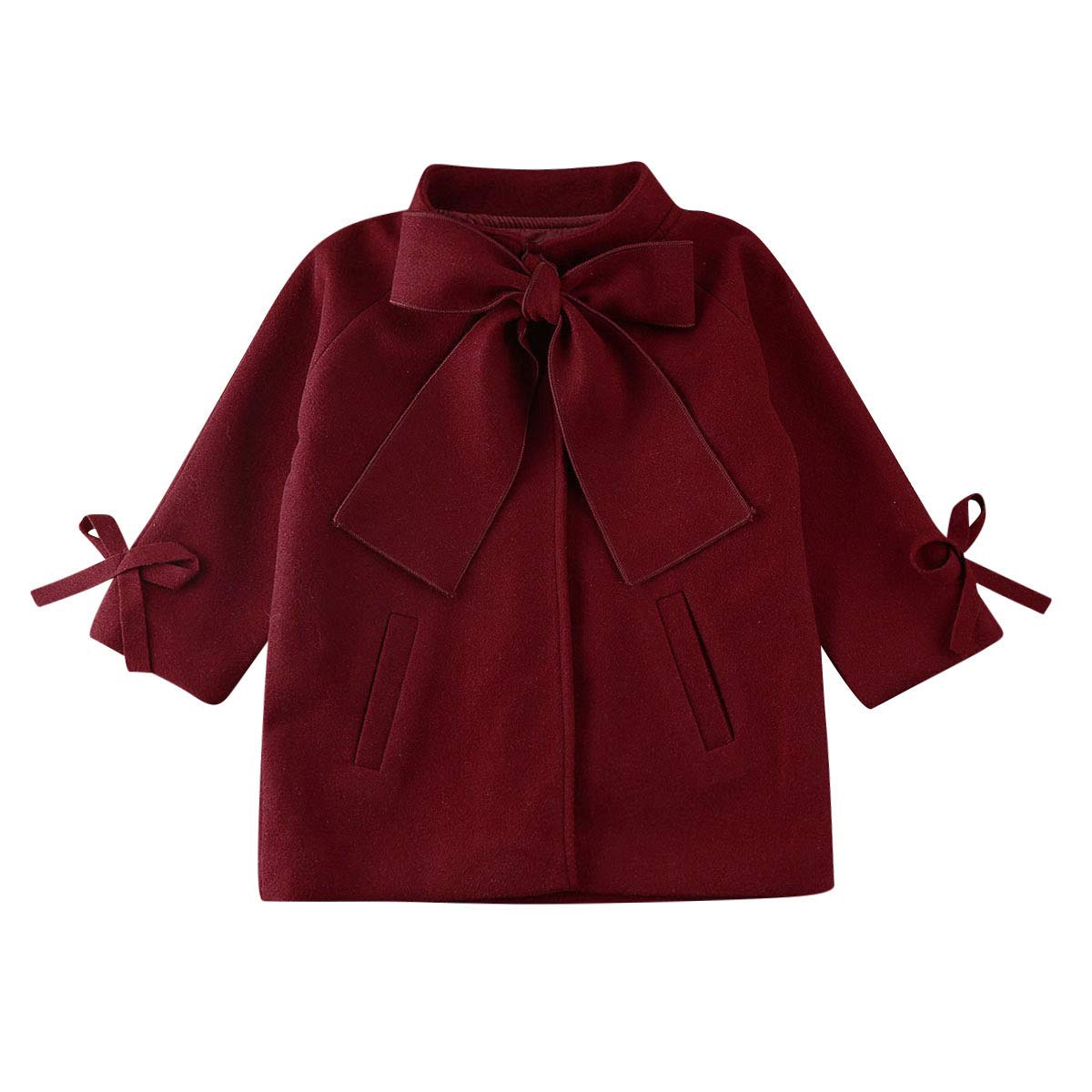Manteau mignon pour bébés filles | Manteau en laine à simple boutonnage et nœud papillon pour enfants en bas âge, vêtements chauds et d'hiver, combinaison de neige 2-8 T