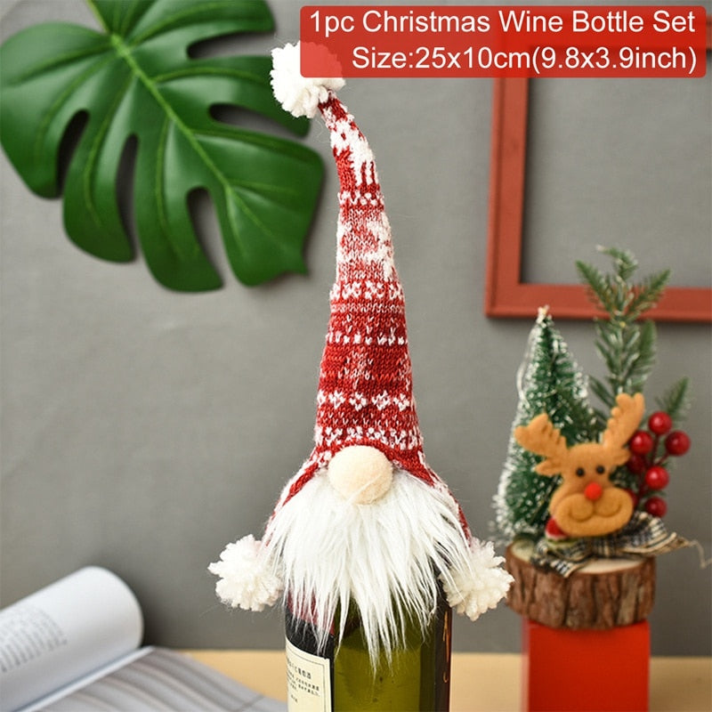 Christmas Wine Bottle Cover Merry Christmas Decor For Home 2020 Natal Noel Christmas Table Decor Xmas Gift Happy New Year 2021