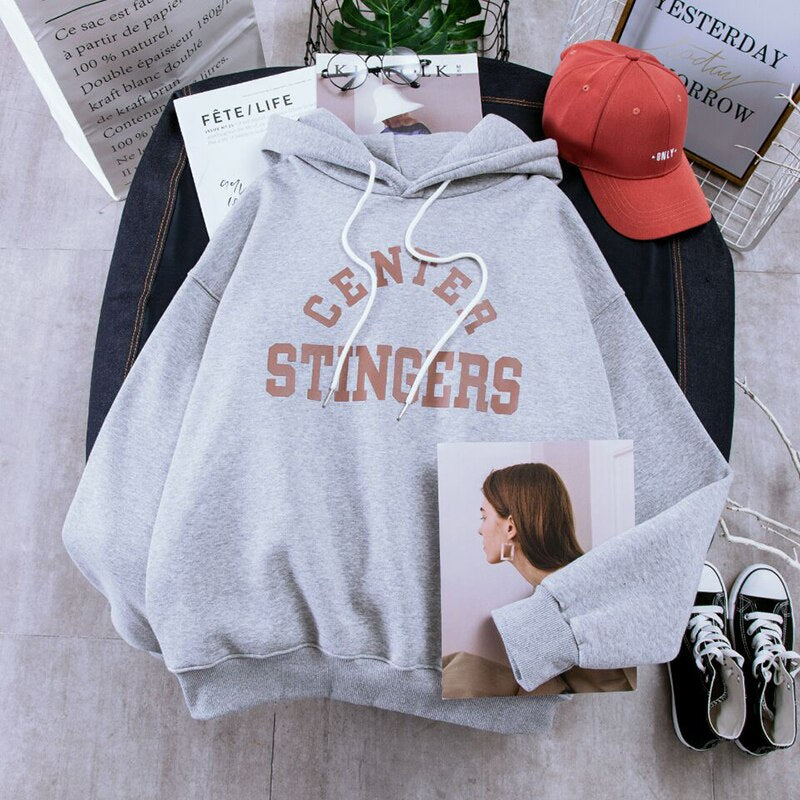 Women Leisure Letter Printed Hoodies Harajuku Sweatshirt Kawaii Korean Style Oversized Women Hoodies Winter Plus Size Female Pul