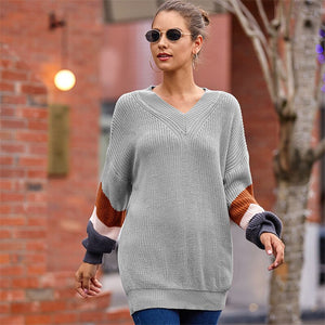 Autumn Striped Patchwork Sweater Women Casual Long Sleeve Pullover Fashion Color Block Loose Knitted Sweater Femme Chandails