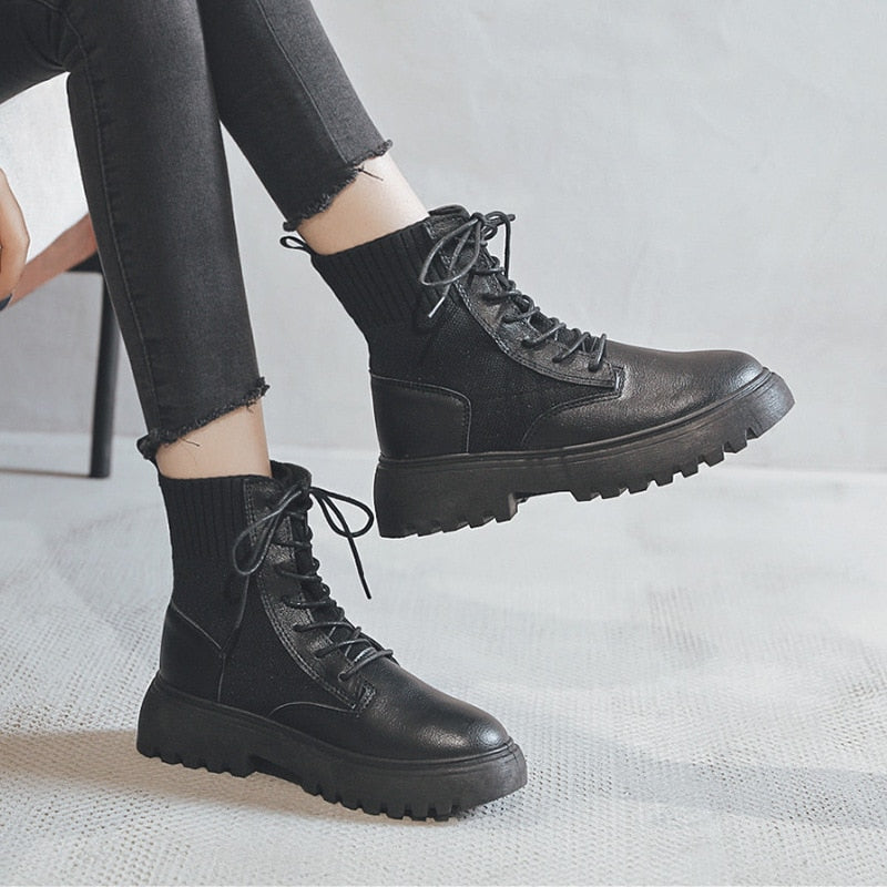 PU Platform Shoes Woman Snow Boots Ladies Booties Woman 2020 Women's Ankle Boots Short Plush Female Shoes For Women's Heel Boot