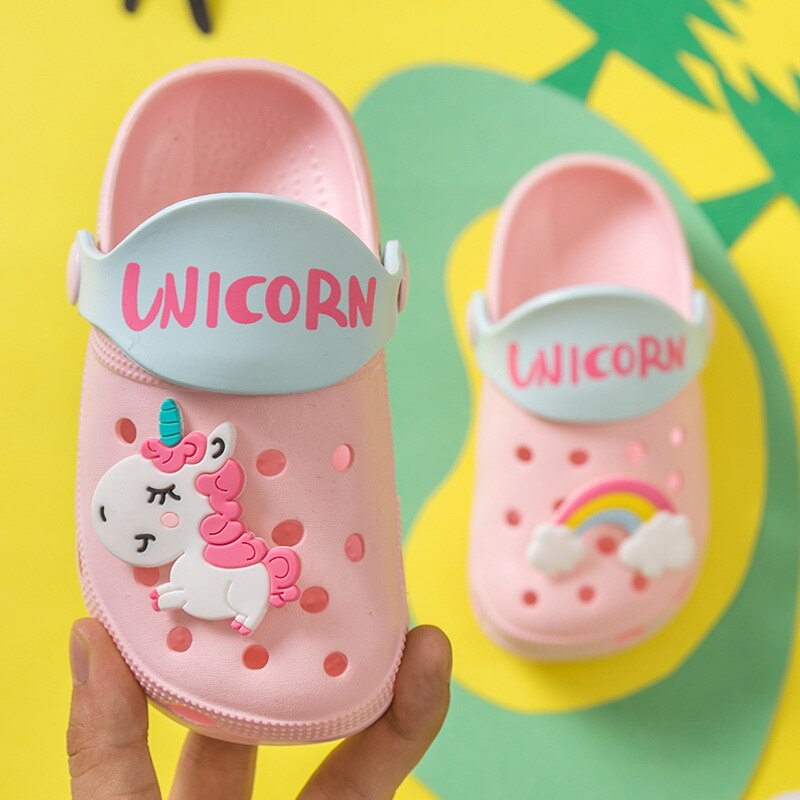 2020 Unicorn Shoes Slippers For Boy Girl Rainbow Shoes Summer Toddler Animal Kids Indoor Baby Slippers Pvc Cartoon Kids Slippers