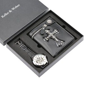 Mens Watches Luxury Minimalist Quartz Wrist Watch Card Holder Wallet Watches Men Gift Set Watches for Dad Husband Boy Friend