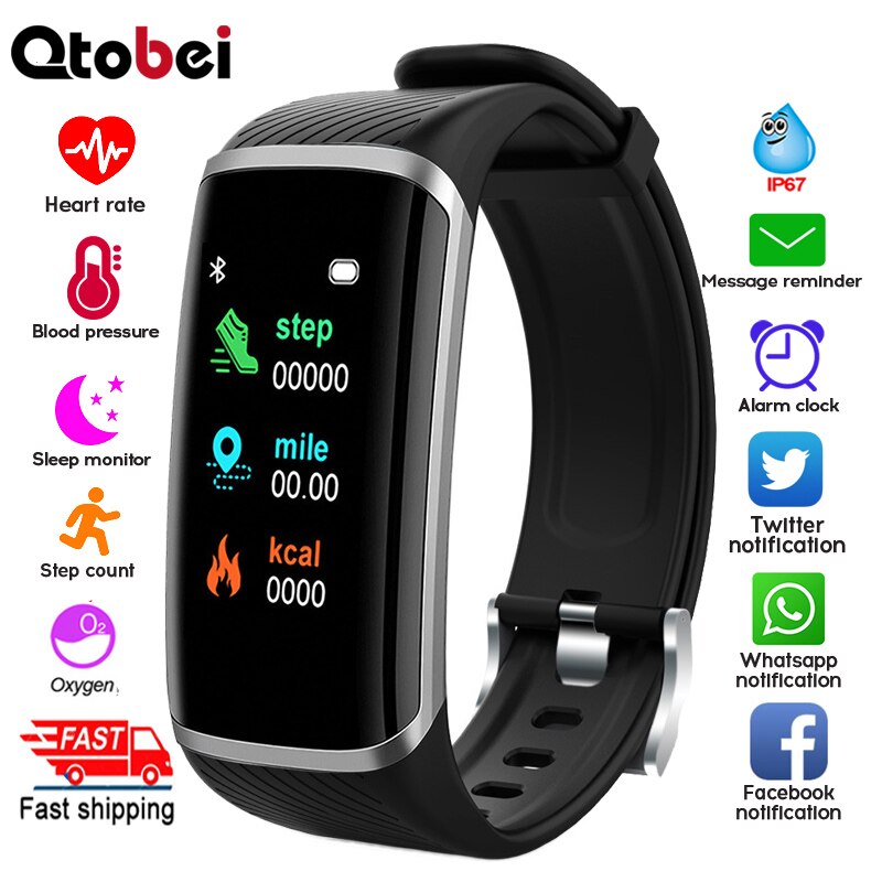 Smart Fitness Bracelet Heart Rate Blood Pressure Fitness Tracker Customize Wallpaper Smart Band Watch Men Women For Android IOS