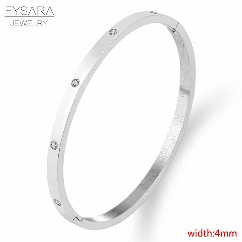 FYSARA Luxury Brand Crystals Lover Bangles Cubic Zirconia Bracelets Couple Luxuxy Jewelry Stainless Steel Bangles For Women Gift
