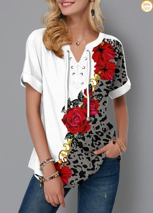 Plus Size 4xl 5x Pullovers Blouse shirt Boho Print Lace Splice Women's Tops V-neck Loose 2020 Casual Summer New Female Tee Shirt