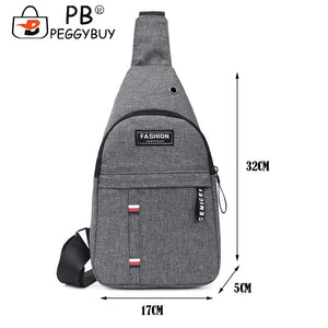 Fashion Men Solid Color Shoulder Crossbody Chest Bag with Earphone Hole Portable Nylon Travel Large Capacity Zipper Handbags