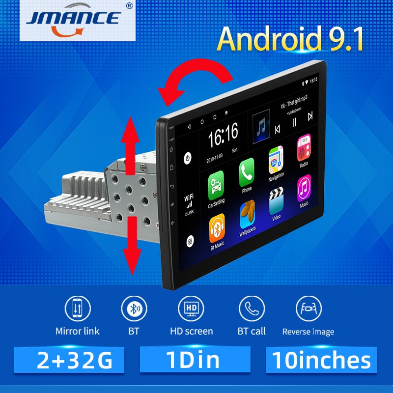 JMANCE 1Din Car Radio 10" GPS Android 9.1 2G add 32G Car Multimedia Player for Volkswagen Nissan Kia Toyota Skoda Car Stereo